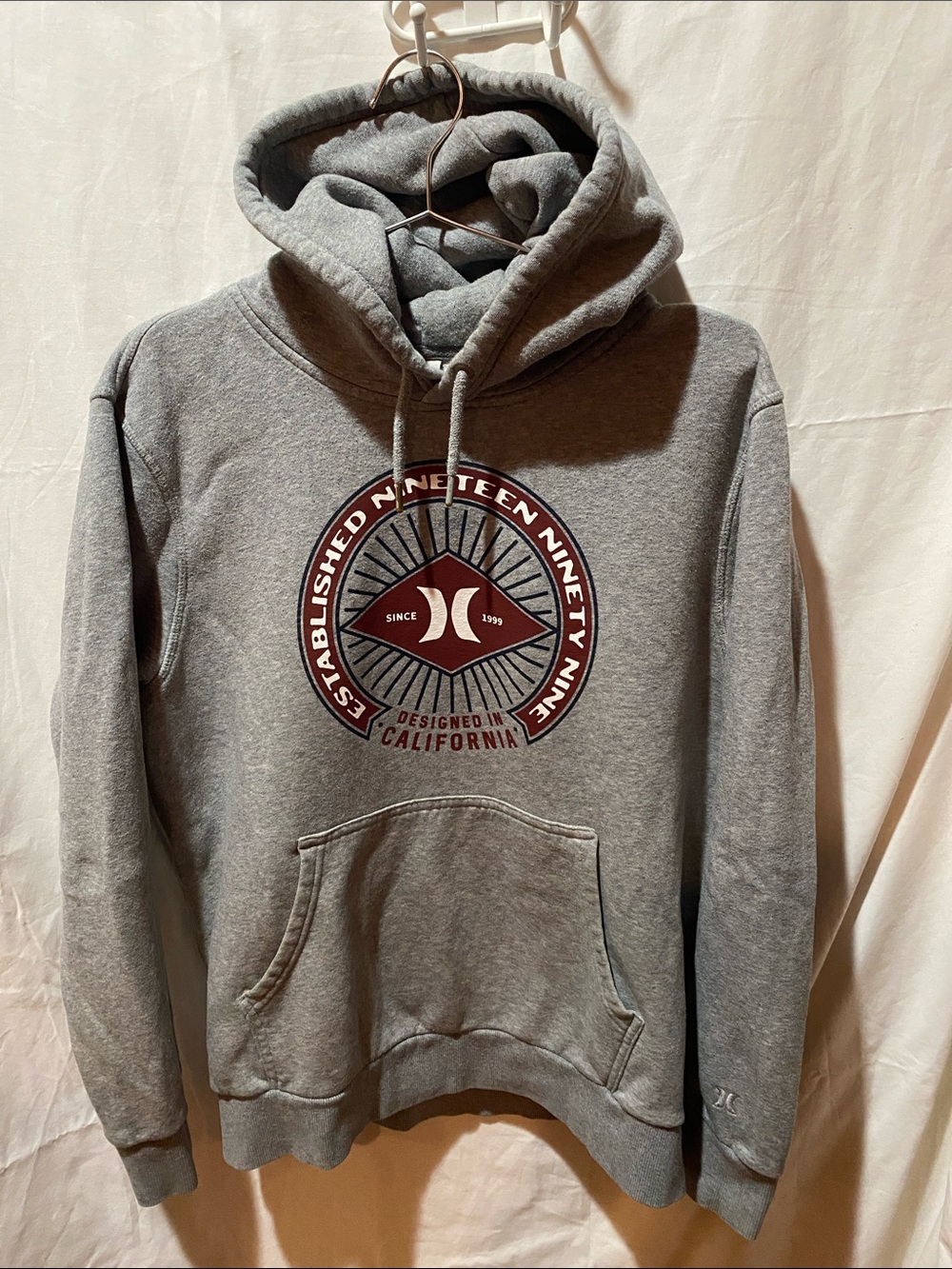 Hurley Gray Pullover Hoodie with Maroon & White Logo